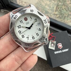 Vintage Swiss Army 25276 OFFICERS RATCHET Bezel Steel 38mm Men's Watch w/Box